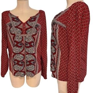 Lucky Brand Rayon Multicolor Long Sleeve Blouse